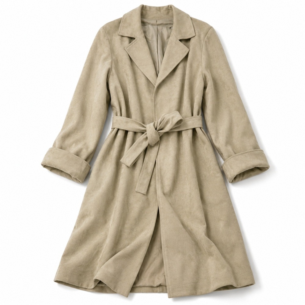 Vintage 1970s Liptons Womens Suede Trench Coat Beige Belted Union Made Canada